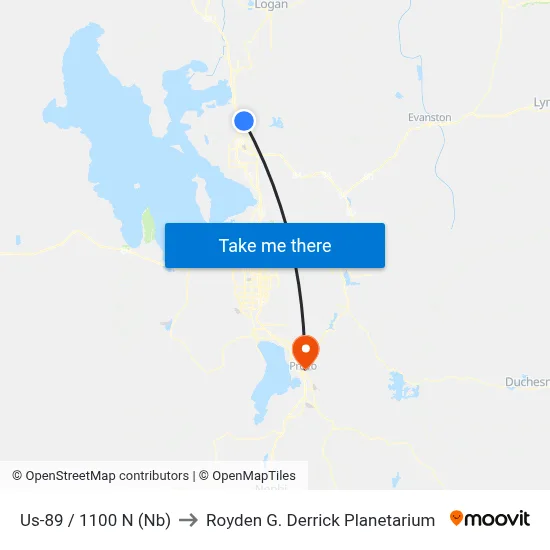 Us-89 / 1100 N (Nb) to Royden G. Derrick Planetarium map