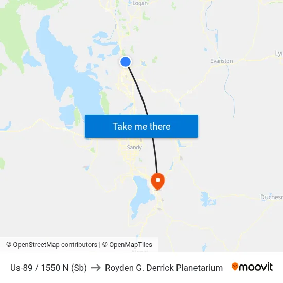 Us-89 / 1550 N (Sb) to Royden G. Derrick Planetarium map