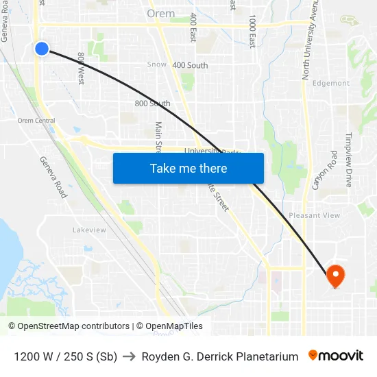 1200 W / 250 S (Sb) to Royden G. Derrick Planetarium map
