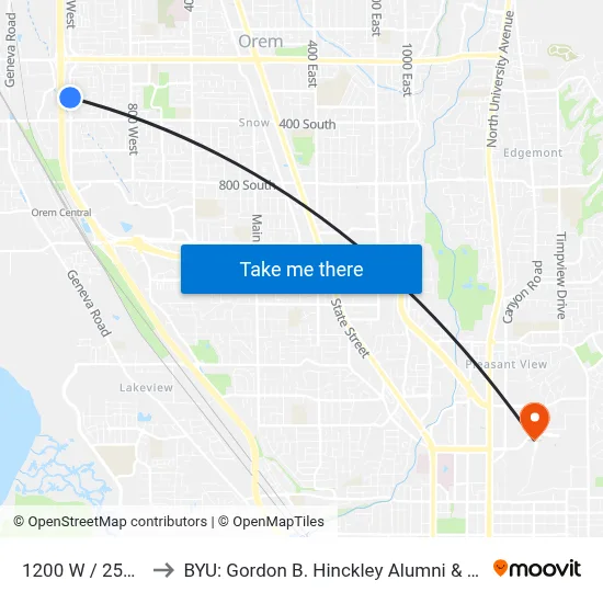 1200 W / 250 S (Sb) to BYU: Gordon B. Hinckley Alumni & Visitors Center map