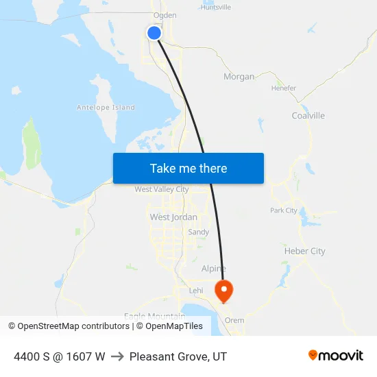 4400 S @ 1607 W to Pleasant Grove, UT map