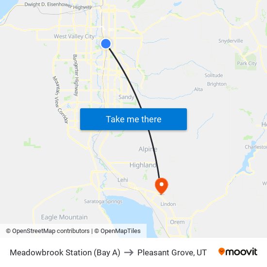 Meadowbrook Station (Bay A) to Pleasant Grove, UT map