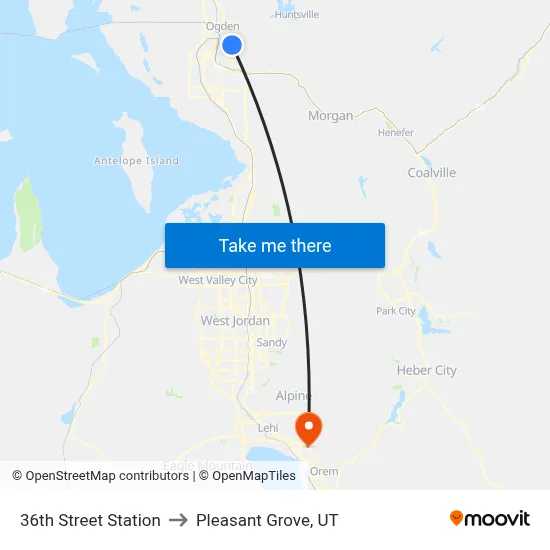 36th Street Station to Pleasant Grove, UT map