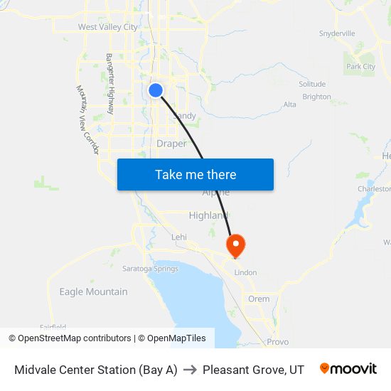 Midvale Center Station (Bay A) to Pleasant Grove, UT map
