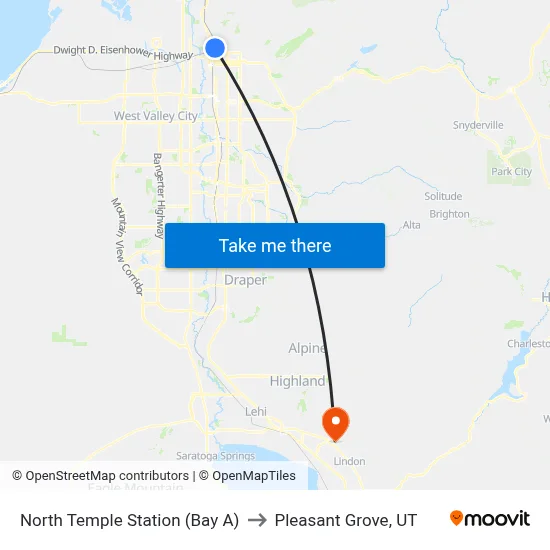 North Temple Station (Bay A) to Pleasant Grove, UT map