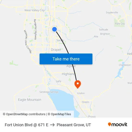 Fort Union Blvd @ 671 E to Pleasant Grove, UT map