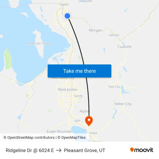Ridgeline Dr @ 6024 E to Pleasant Grove, UT map