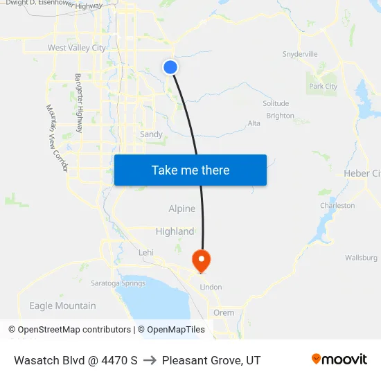 Wasatch Blvd @ 4470 S to Pleasant Grove, UT map