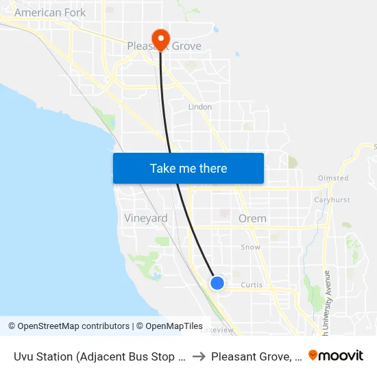 Uvu Station (Adjacent Bus Stop Wb) to Pleasant Grove, UT map