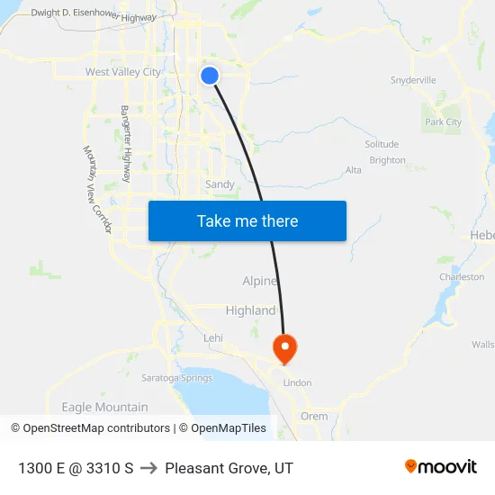 1300 E @ 3310 S to Pleasant Grove, UT map