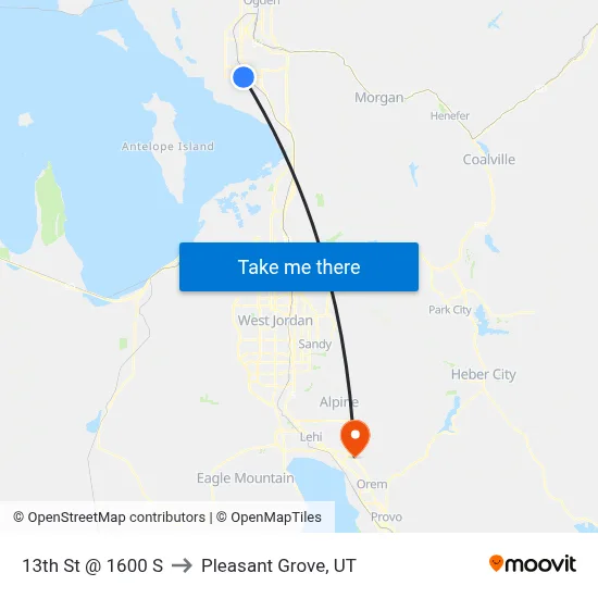 13th St @ 1600 S to Pleasant Grove, UT map