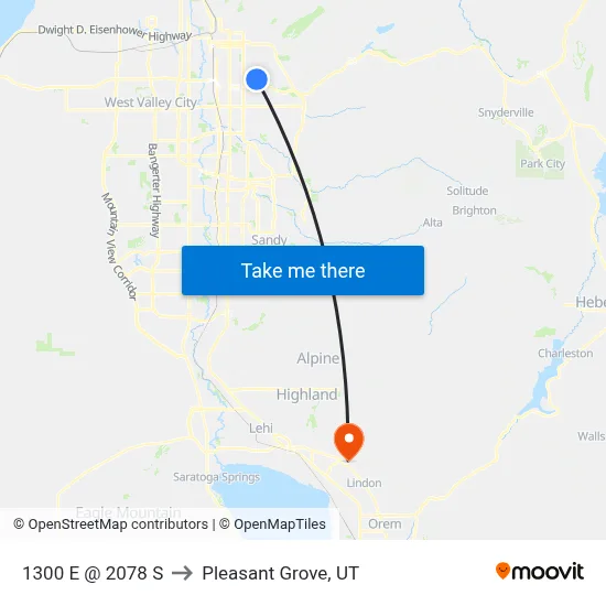 1300 E @ 2078 S to Pleasant Grove, UT map