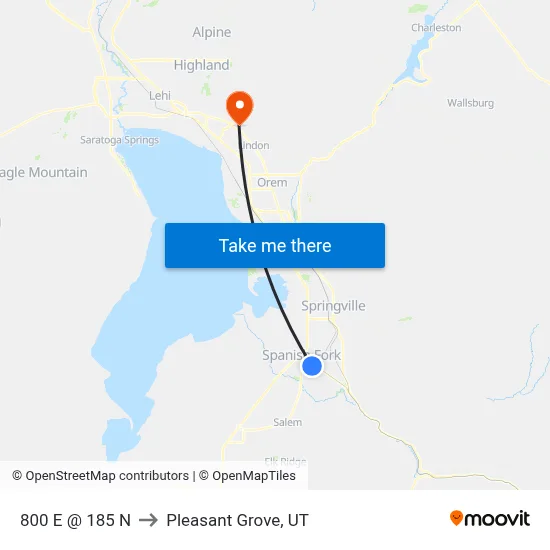 800 E @ 185 N to Pleasant Grove, UT map