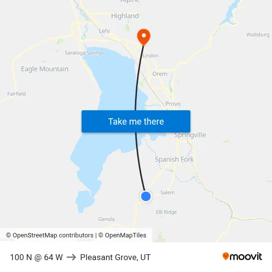 100 N @ 64 W to Pleasant Grove, UT map