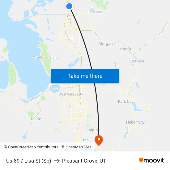 Us-89 / Lisa St (Sb) to Pleasant Grove, UT map