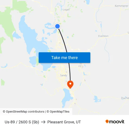 Us-89 / 2600 S (Sb) to Pleasant Grove, UT map