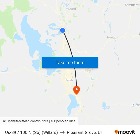 Us-89 / 100 N (Sb) (Willard) to Pleasant Grove, UT map