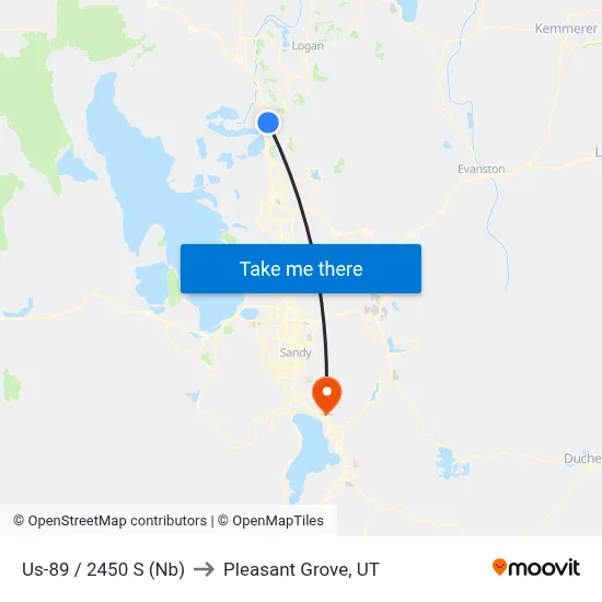 Us-89 / 2450 S (Nb) to Pleasant Grove, UT map