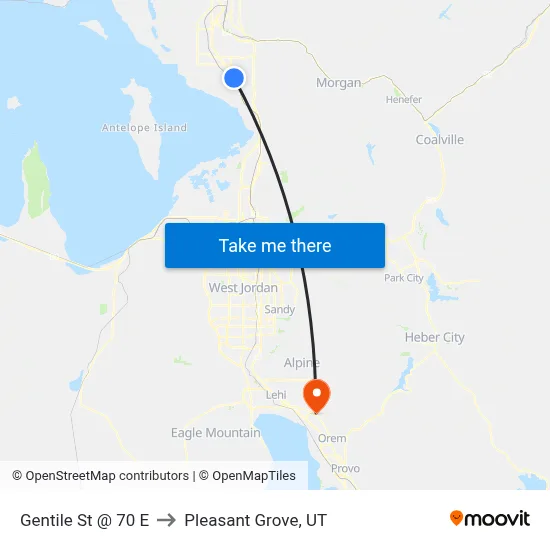 Gentile St @ 70 E to Pleasant Grove, UT map
