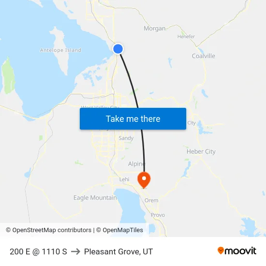 200 E @ 1110 S to Pleasant Grove, UT map