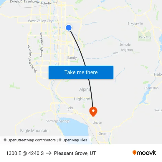 1300 E @ 4240 S to Pleasant Grove, UT map