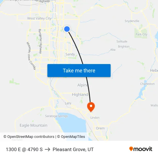 1300 E @ 4790 S to Pleasant Grove, UT map