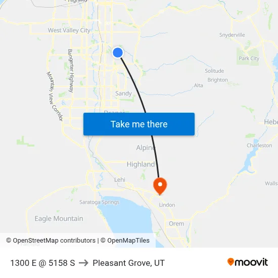 1300 E @ 5158 S to Pleasant Grove, UT map