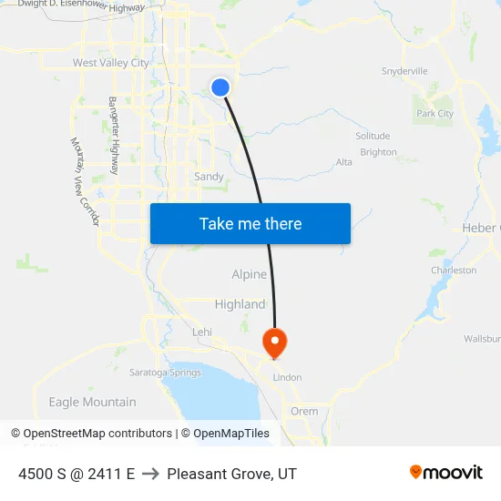 4500 S @ 2411 E to Pleasant Grove, UT map
