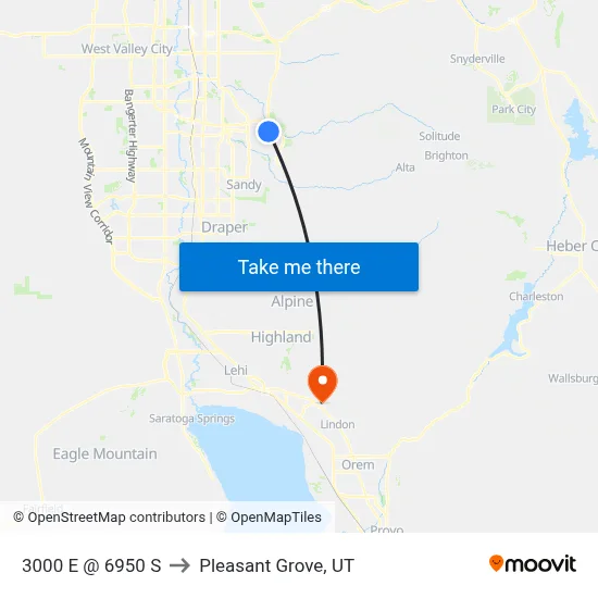 3000 E @ 6950 S to Pleasant Grove, UT map