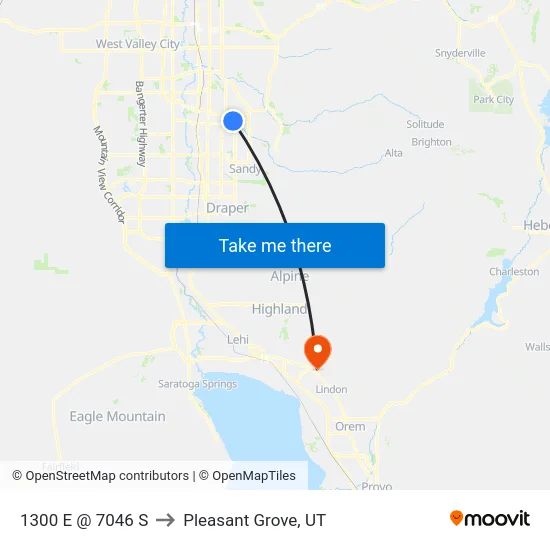1300 E @ 7046 S to Pleasant Grove, UT map