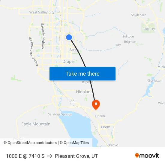 1000 E / Chapel Hill Dr (Sb) to Pleasant Grove, UT map