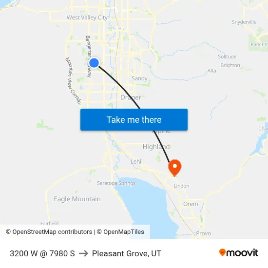 3200 W @ 7980 S to Pleasant Grove, UT map
