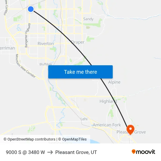 9000 S @ 3480 W to Pleasant Grove, UT map