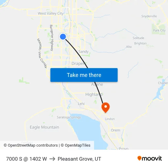 7000 S @ 1402 W to Pleasant Grove, UT map