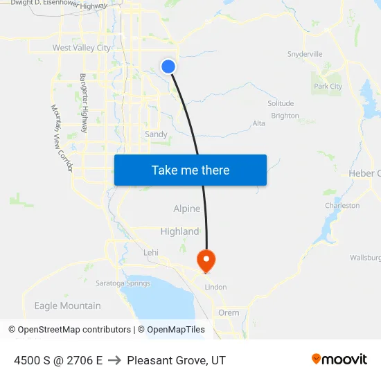 4500 S @ 2706 E to Pleasant Grove, UT map