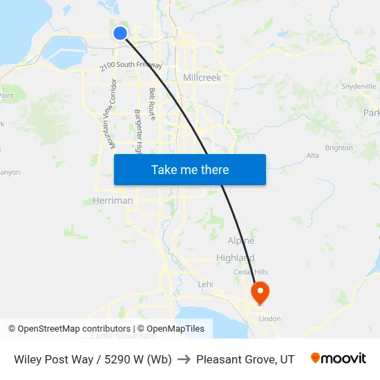 Wiley Post Way / 5290 W (Wb) to Pleasant Grove, UT map