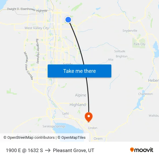 1900 E @ 1632 S to Pleasant Grove, UT map