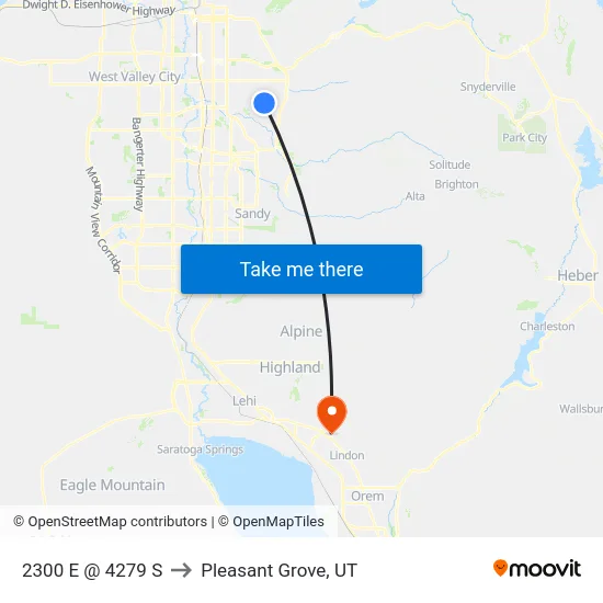 2300 E @ 4279 S to Pleasant Grove, UT map