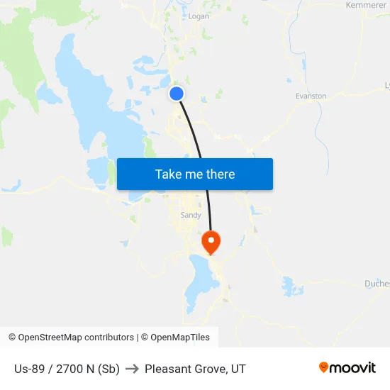 Us-89 / 2700 N (Sb) to Pleasant Grove, UT map