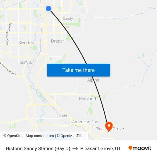Historic Sandy Station (Bay D) to Pleasant Grove, UT map