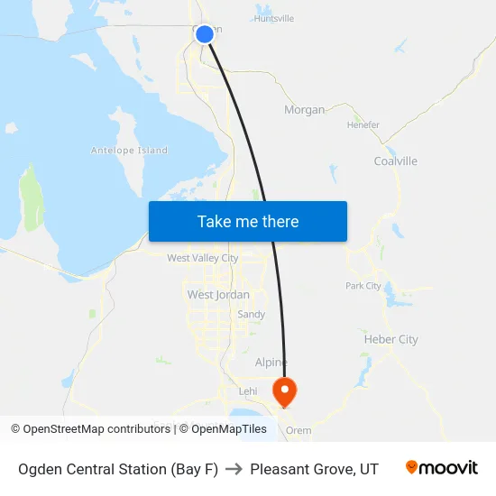 Ogden Central Station (Bay F) to Pleasant Grove, UT map