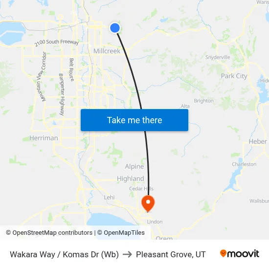Wakara Way / Komas Dr (Wb) to Pleasant Grove, UT map