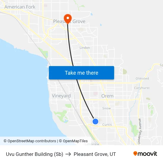 Uvu Gunther Building (Sb) to Pleasant Grove, UT map