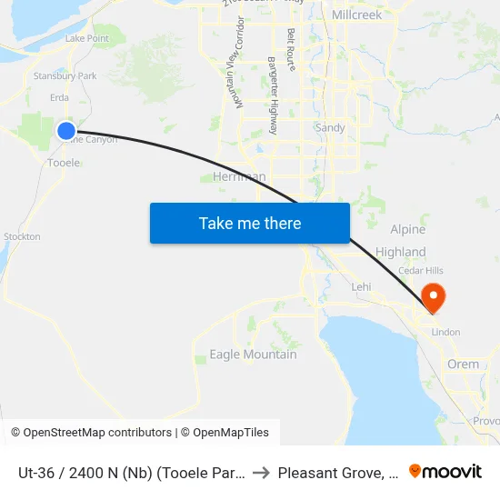 Ut-36 / 2400 N (Nb) (Tooele Park & to Pleasant Grove, UT map
