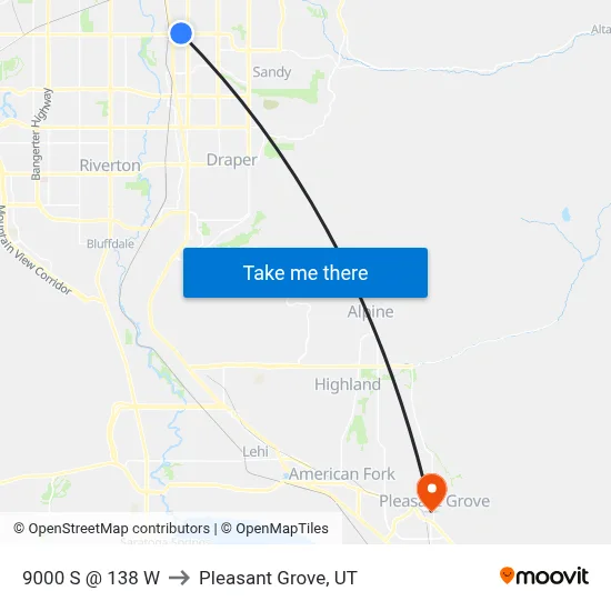 9000 S @ 138 W to Pleasant Grove, UT map