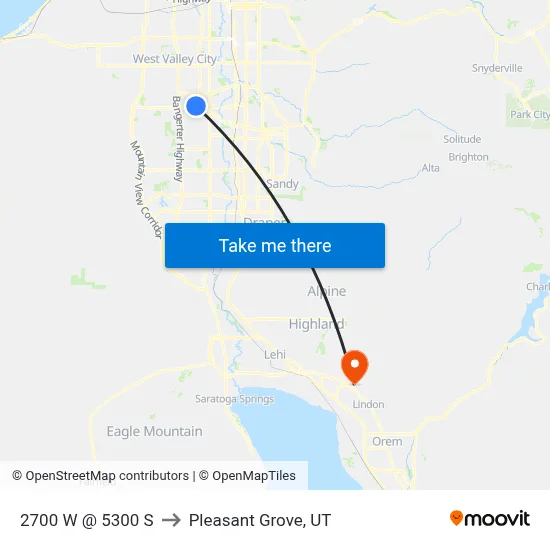 2700 W @ 5300 S to Pleasant Grove, UT map