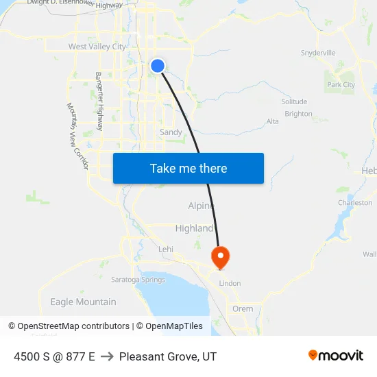 4500 S @ 877 E to Pleasant Grove, UT map