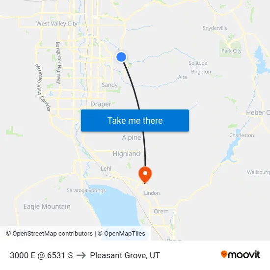 3000 E @ 6531 S to Pleasant Grove, UT map