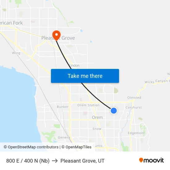 800 E / 400 N (Nb) to Pleasant Grove, UT map