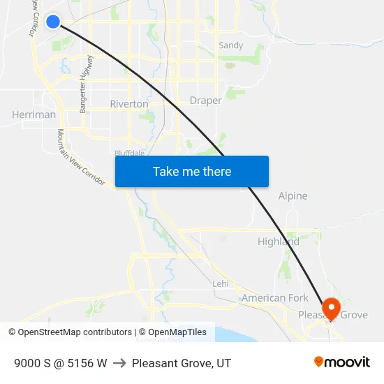 9000 S @ 5156 W to Pleasant Grove, UT map